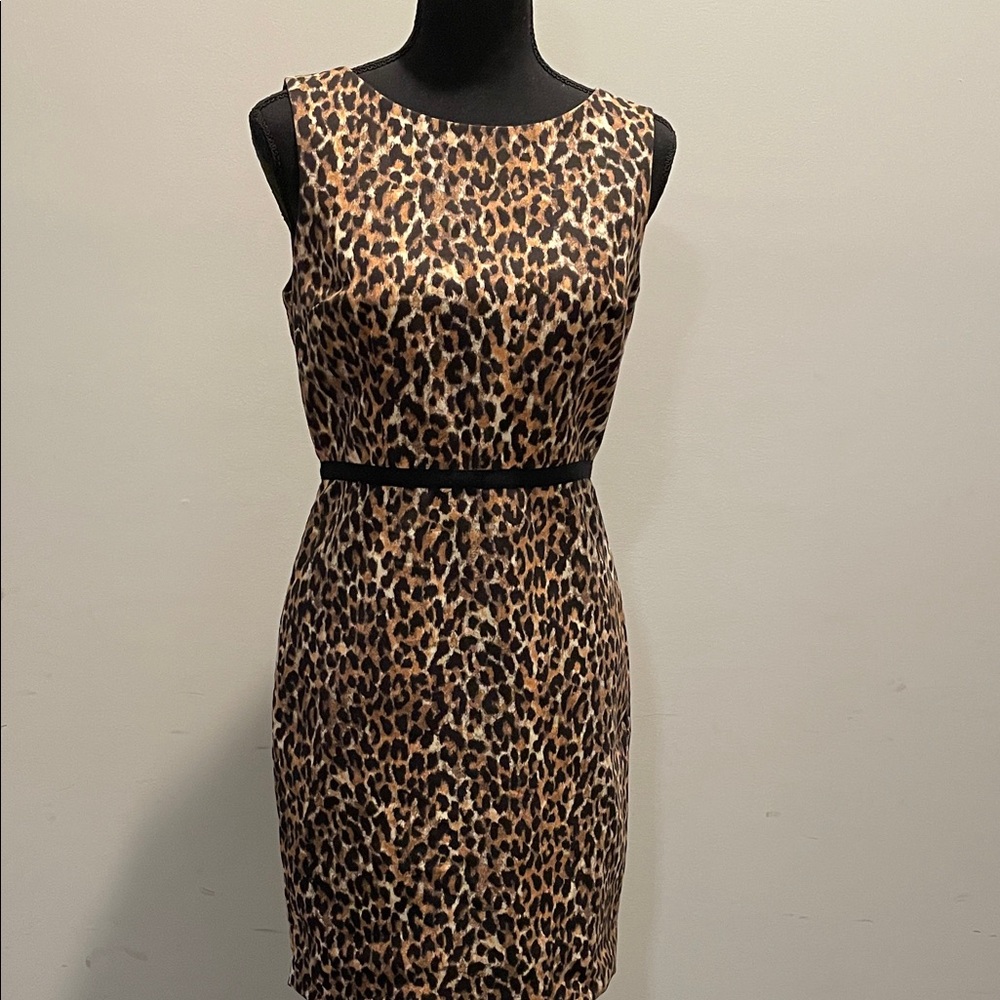 LOFT Sleeveless Dress Size 4P Black Tan Animal Print Bodycon Coquette Baddie